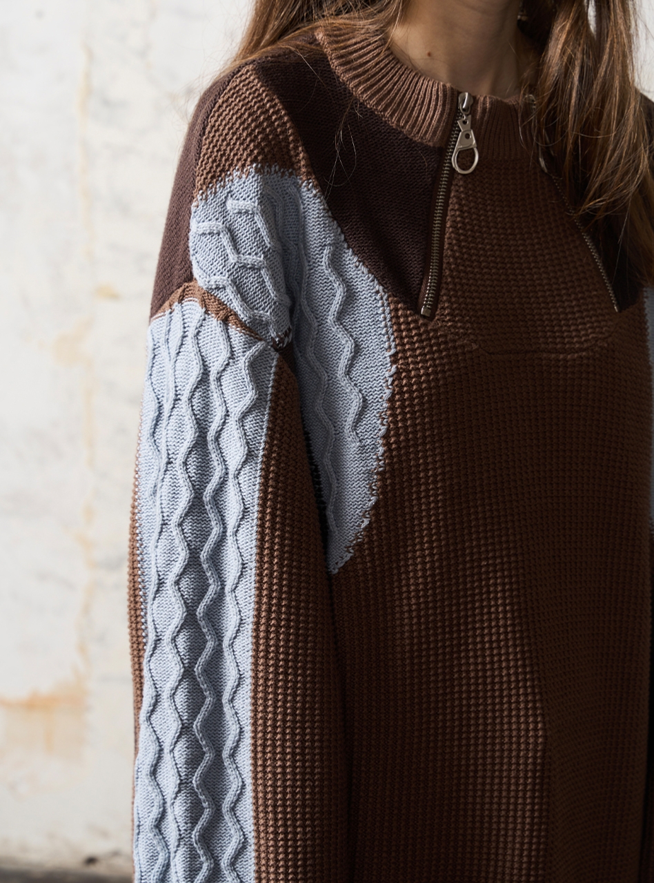 1/3BLIND 22AW COLOR-BLOCKED ZIPPER SWEATER