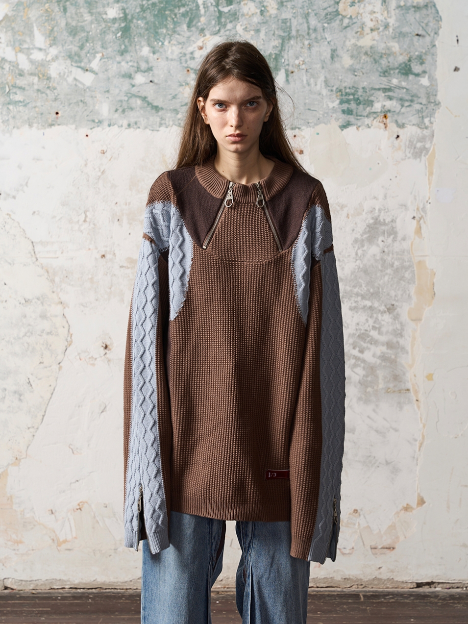 1/3BLIND 22AW COLOR-BLOCKED ZIPPER SWEATER