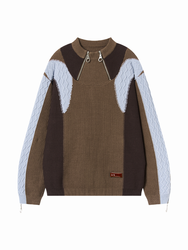 1/3BLIND 22AW COLOR-BLOCKED ZIPPER SWEATER