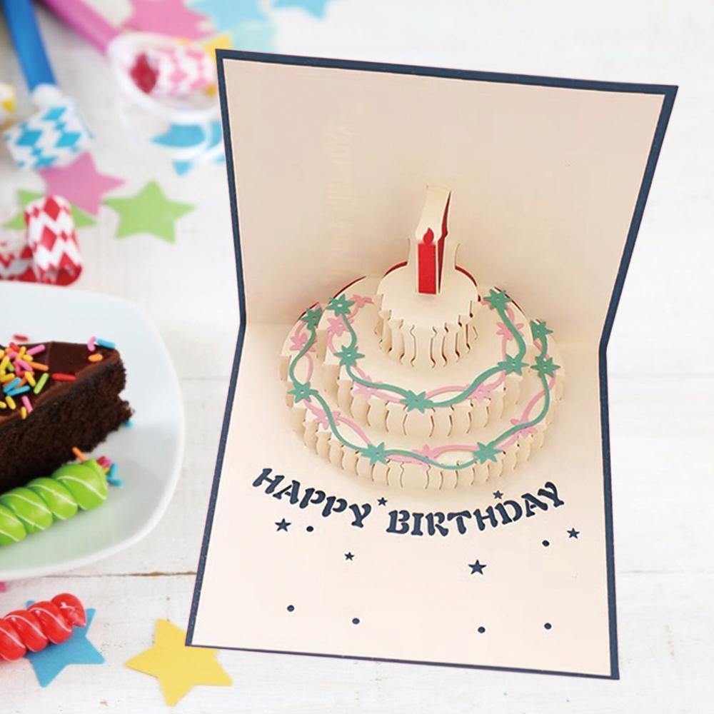 Birthday Card Color Cake Blue Pop-up Card 15*15cm - soufeelus