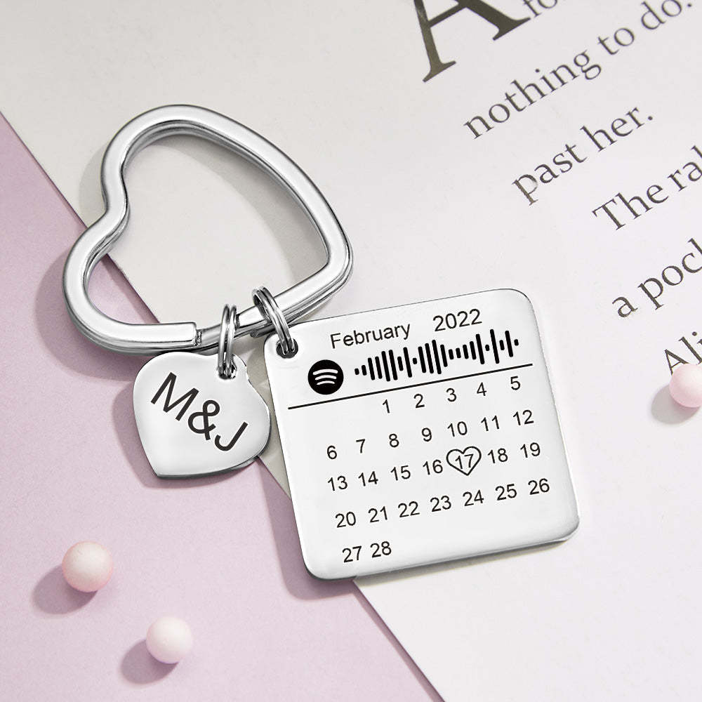 Custom Spotify Calendar Keychain Anniversary Gifts Custom Calendar Spotify Keychain Heart Shape Keychain Couple Gift - soufeelus