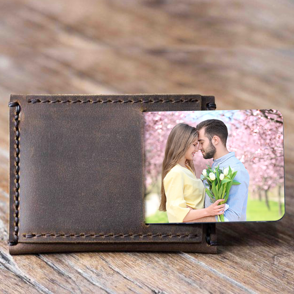 Custom Photo Engraved Wallet Card Pink Romance Ticket Gifts for Couple - soufeelus