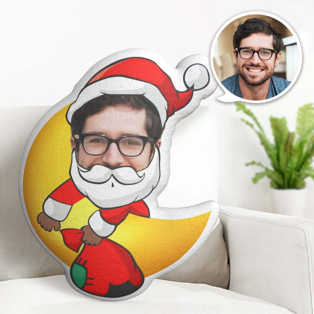Christmas Gift Personalized Face Pillow Santa Claus with the Moon in His Arms MiniMe Doll - soufeelus