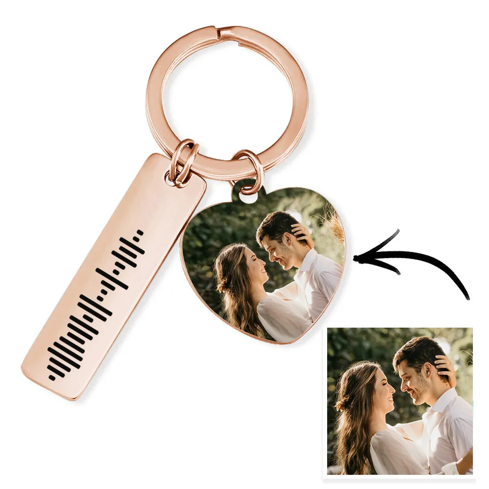 Personalized Scannable Music Code Keychain Custom Picture & Music Song Code Heart Couples Photo Keyring Gifts for Boyfriend - soufeelus