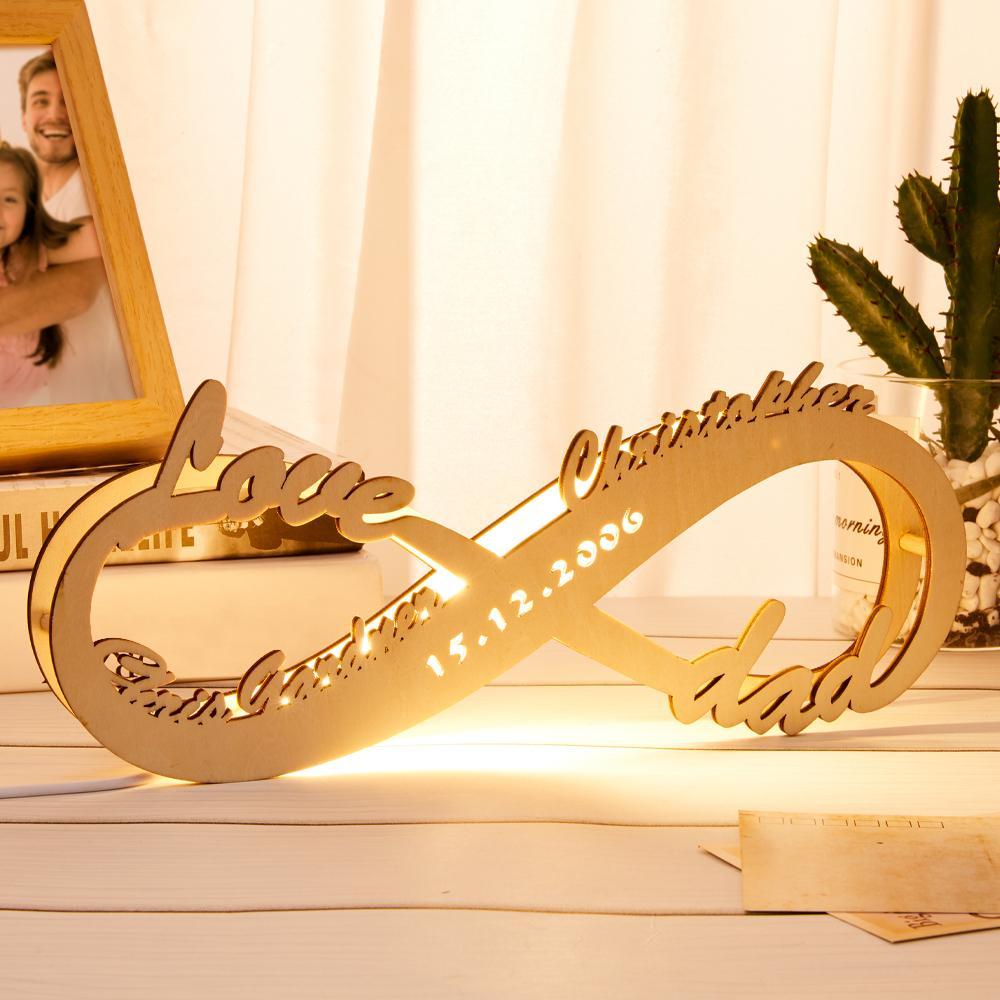 Custom Night light Engraved Infinity Wooden Lamp Desk Decor Personalized Name Sign Light Gift For Her