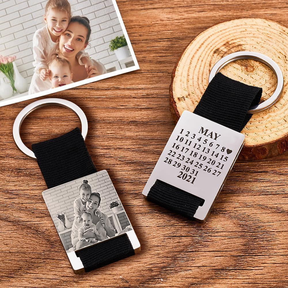 Custom Photo Engraved Calendar Key Chain Keyring Gift for Valentine's Day - soufeelus