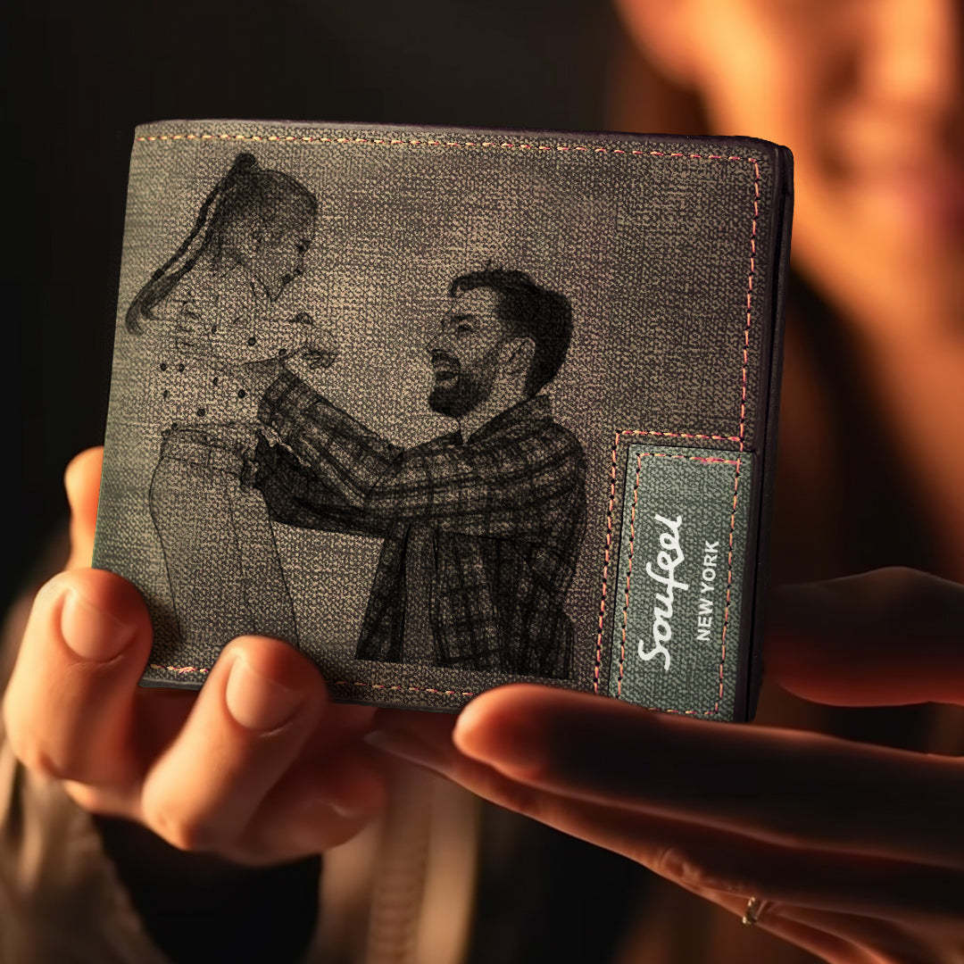 Mens Wallet, Personalized Wallet, Photo Wallet with Engraving Gifts for Men