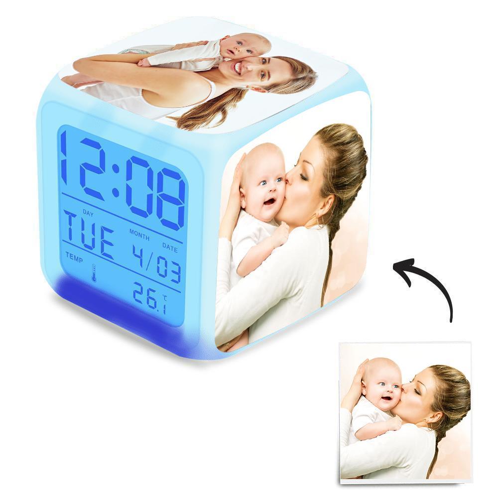 Personalized Alarm Clock Multiphoto Colorful Lights Gift For Mother's Day - 