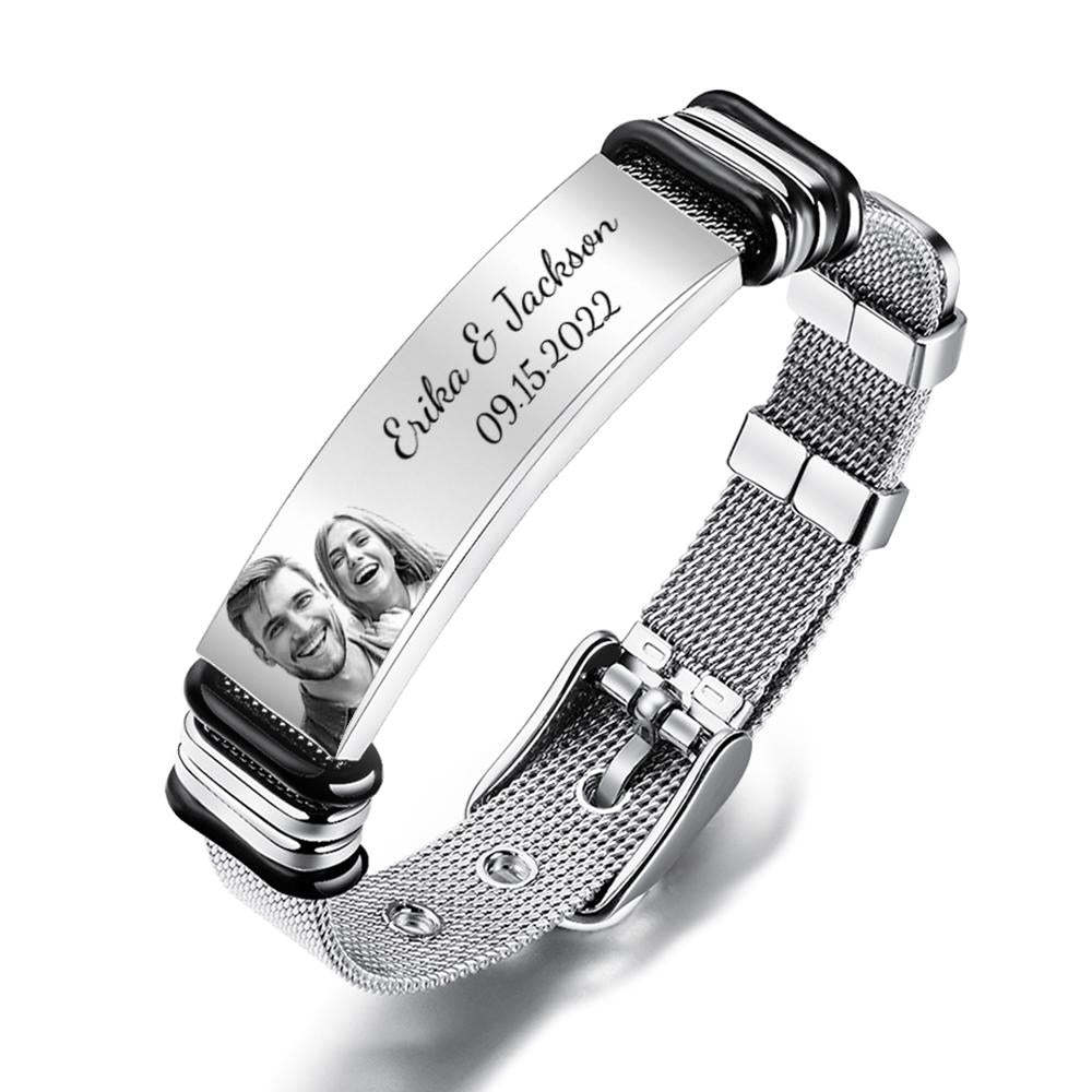 Customized Optional Photo Engraved Music Code Stainless Steel Bracelet Best Gifts For Men Gifts For Couples