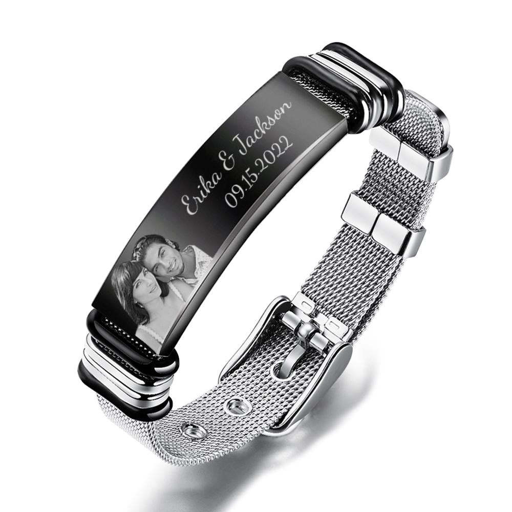 Customized Optional Photo Engraved  Music Code Stainless Steel Bracelet Best Gifts For Men Gifts For Couples