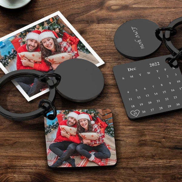 Custom Photo Keychain Engraved Calendar Keychain Gifts Black