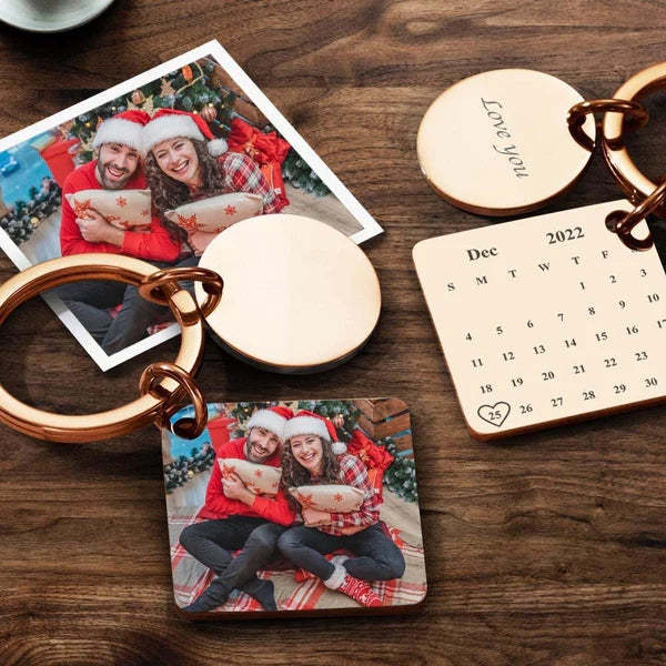 Custom Photo Keychain Engraved Calendar Keychain Gifts Black