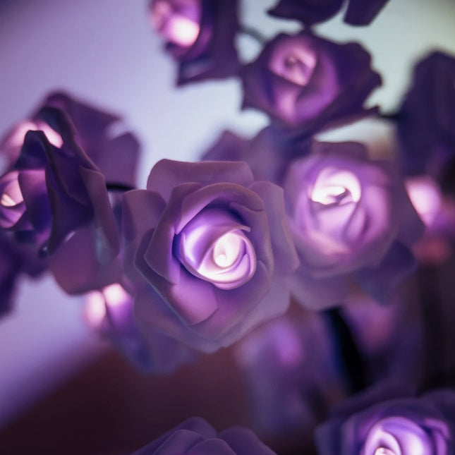 LED Simulation Flower Rose Tree Light Decorative Night Light Anniversary Gift for Lover - Purple - soufeelus