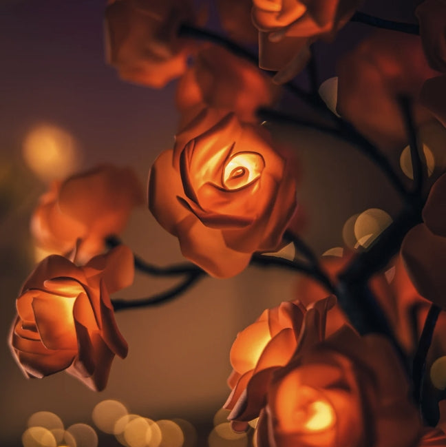 LED Simulation Flower Rose Tree Light Decorative Night Light Anniversary Gift for Lover - Pink - soufeelus