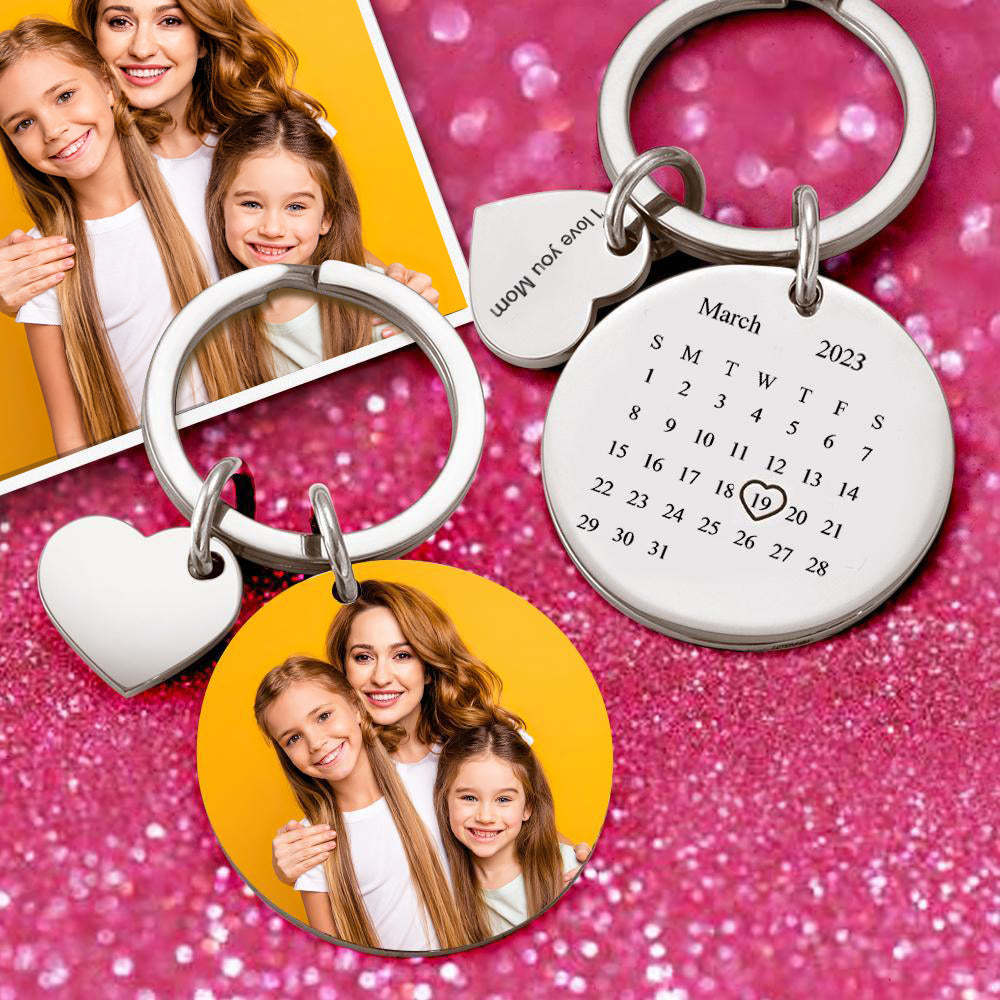 Custom Photo Keychain Personalized Engraved Calendar Keychain Gift For Mother - soufeelus