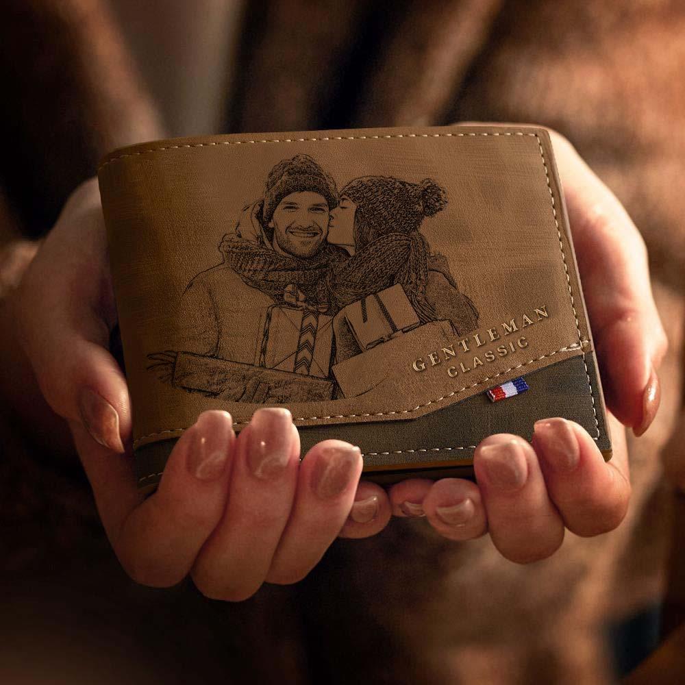 Custom Photo Engraved Wallet Classic Style Leather Wallet For Men For Valentines Day