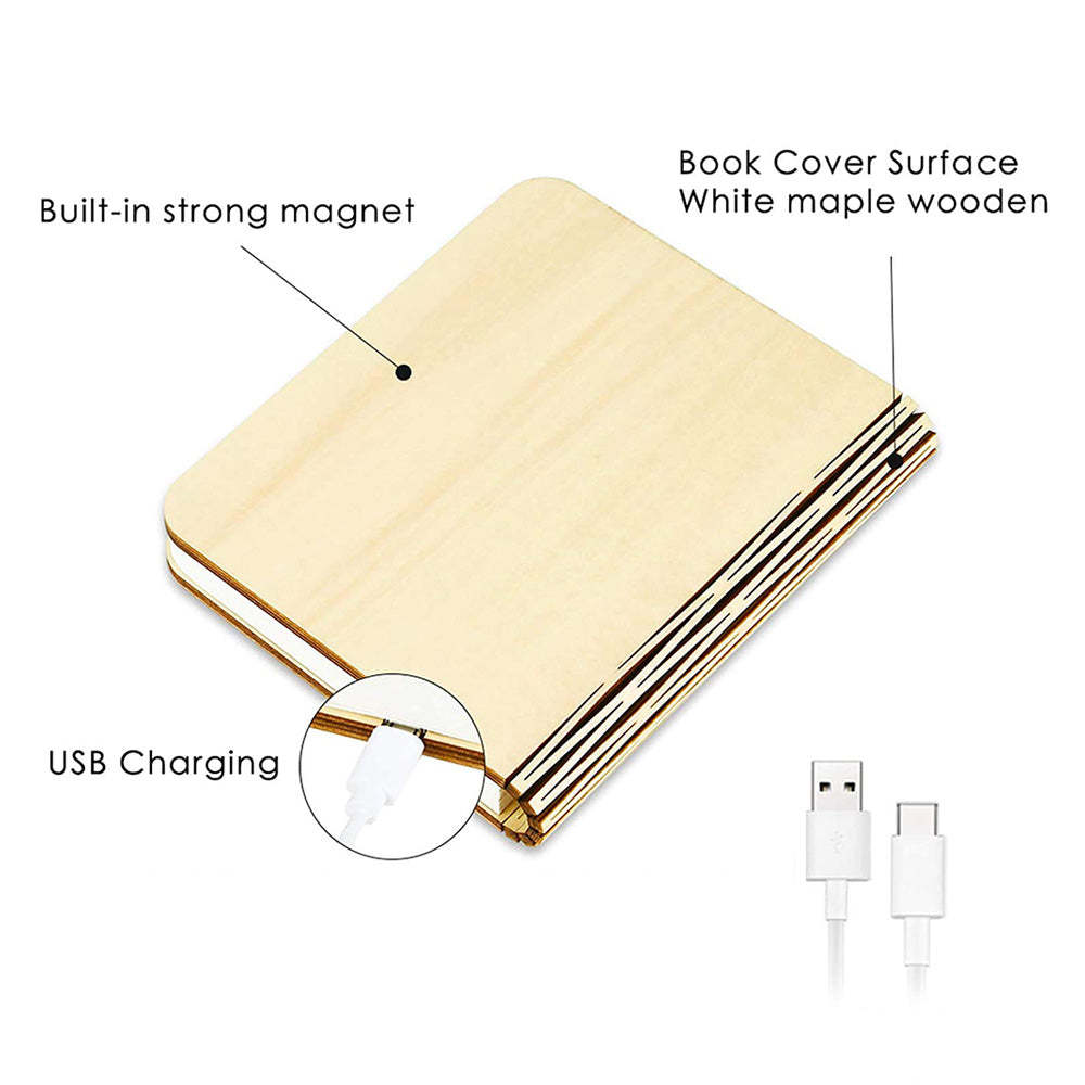 Custom Name Wooden Book Light Personalized 5 Colors Folding Magnetic Book Lamp Desk Night Light Gift - soufeelus