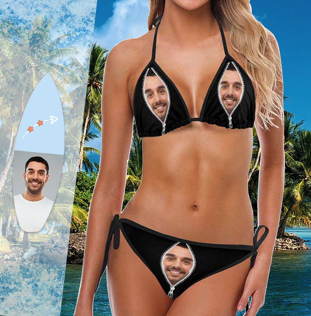 Custom Face Bikini Women's Sexy Photo Segmented Swimsuit - Zipper