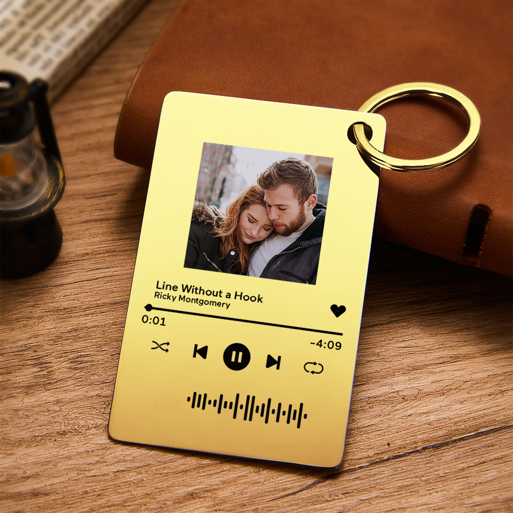 Customized Scannable Spotify Code Plaque Keychain Music and Photo, Song Keychain,Engraved Keychain Anniversary Gifts For Lovers - soufeelus