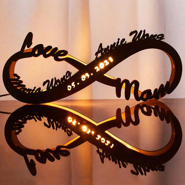 Custom Night light Engraved Infinity Wooden Lamp Desk Decor Personalized Name Sign Light Gift For Her