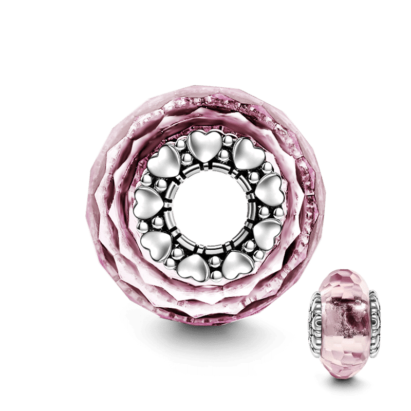 Pink Heart Core Charm Murano Glass Bead Silver - soufeelus
