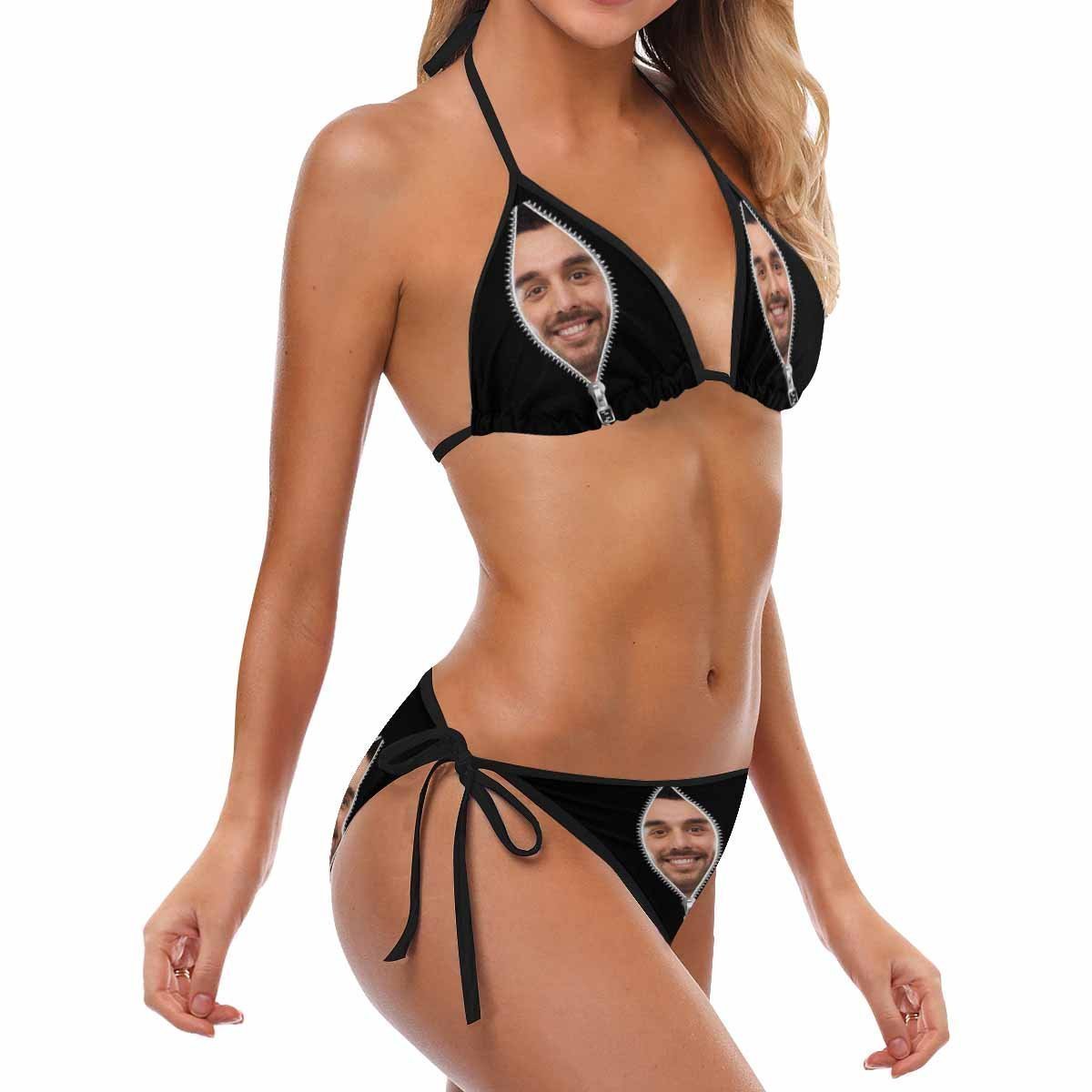 Custom Face Bikini Women's Sexy Photo Segmented Swimsuit - Zipper