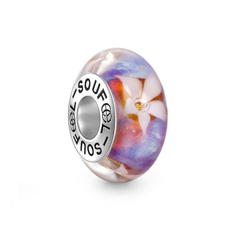 Equinox Flower Charm Murano Glass Bead Silver - soufeelus