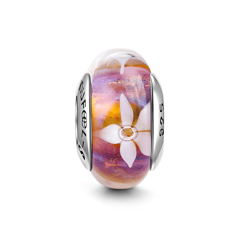 Equinox Flower Charm Murano Glass Bead Silver - soufeelus