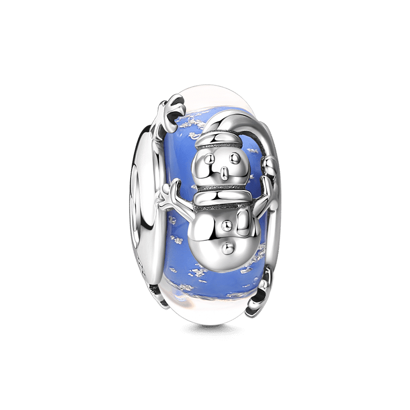 Snowman Charm Murano Glass Bead Silver - soufeelus