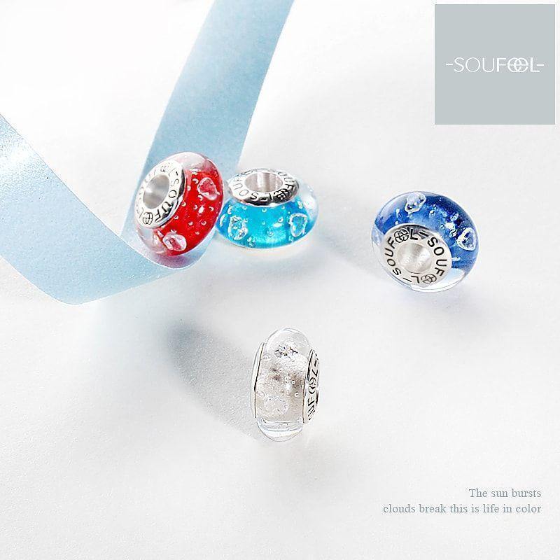 Blue Love Heart-shaped Charm Murano Glass Bead Silver - soufeelus