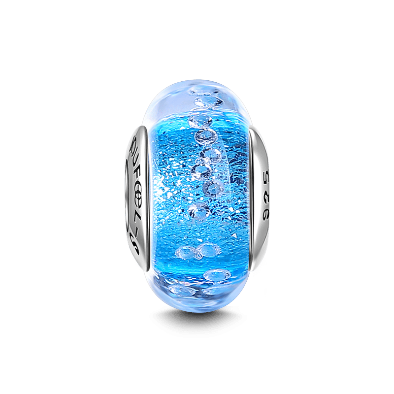 Blue Frazil Charm Murano Glass Bead Silver - soufeelus