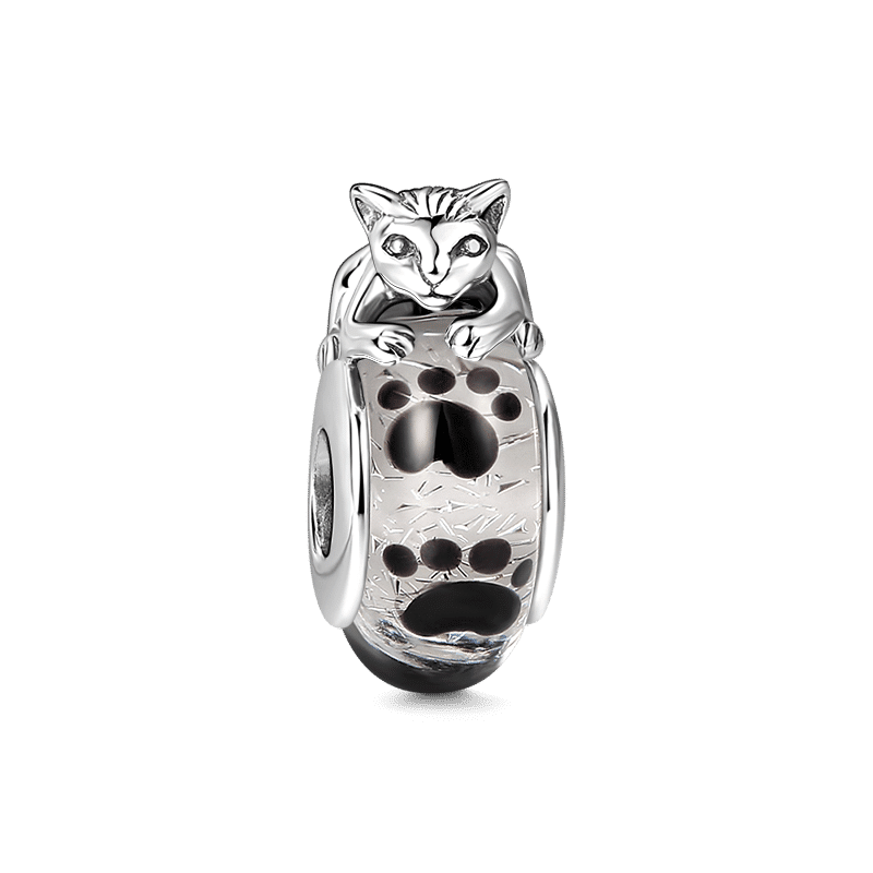 Cat Murano Glass Charm Bead Silver - soufeelus