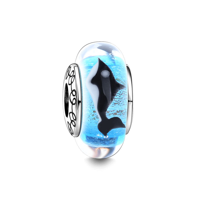 Dolphins Charm Murano Glass Bead Silver - soufeelus