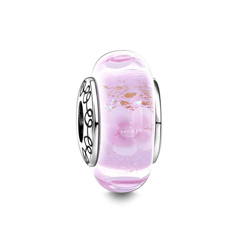Pink Primrose Charm Murano Glass Bead Silver - soufeelus