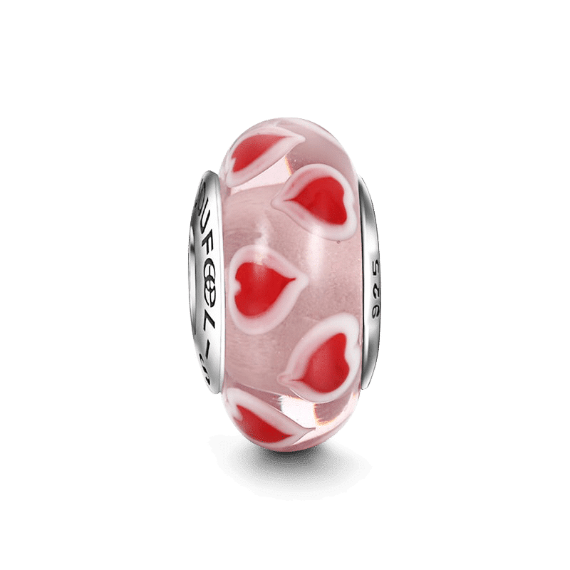 Red Heart Charm Murano Glass Bead Silver - soufeelus