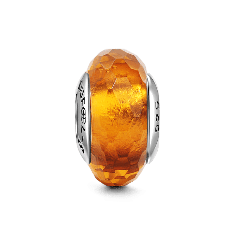 Amber Ice Crystal Faceted Charm Murano Glass Bead Silver - soufeelus