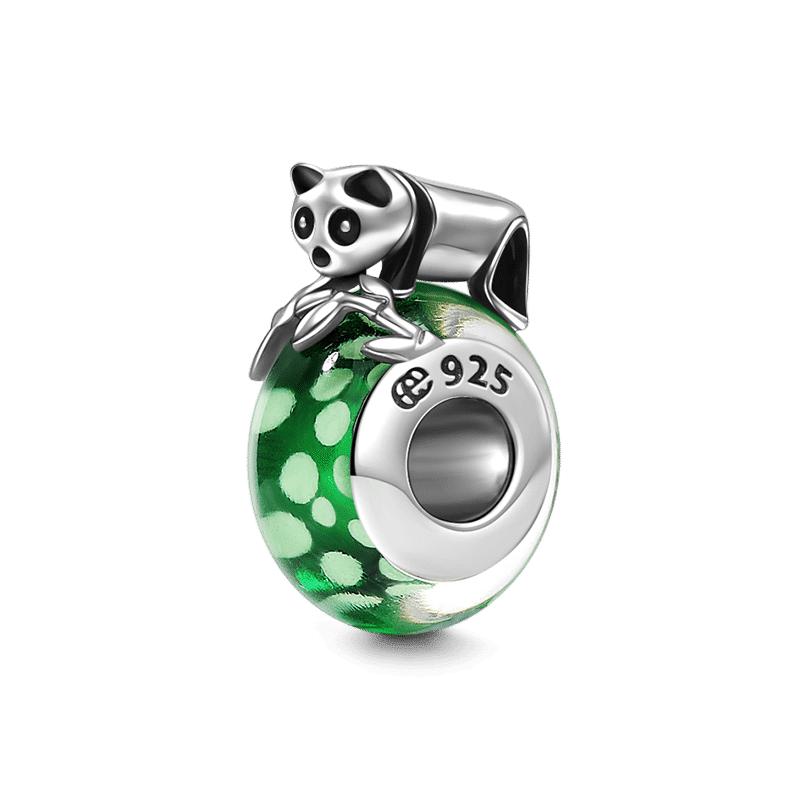 Baby Panda Glass Charm Bead Silver - soufeelus