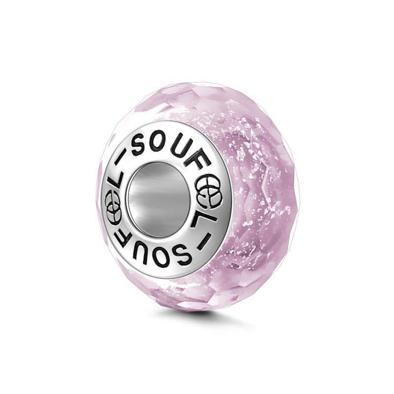 Violet Ice Crystal Faceted Charm Murano Glass Bead Silver - soufeelus