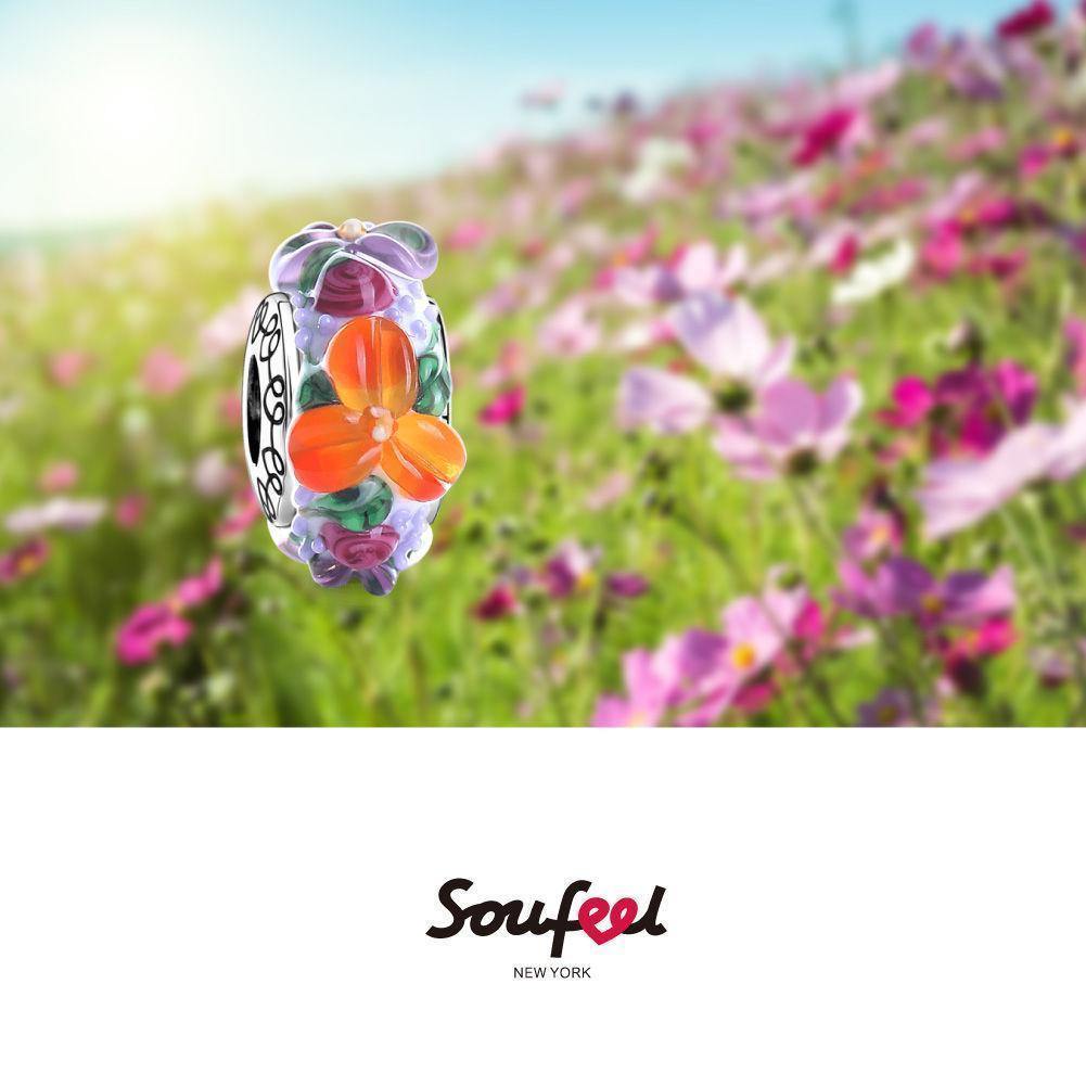 Flower Sea Charm Murano Glass Bead Silver - soufeelus