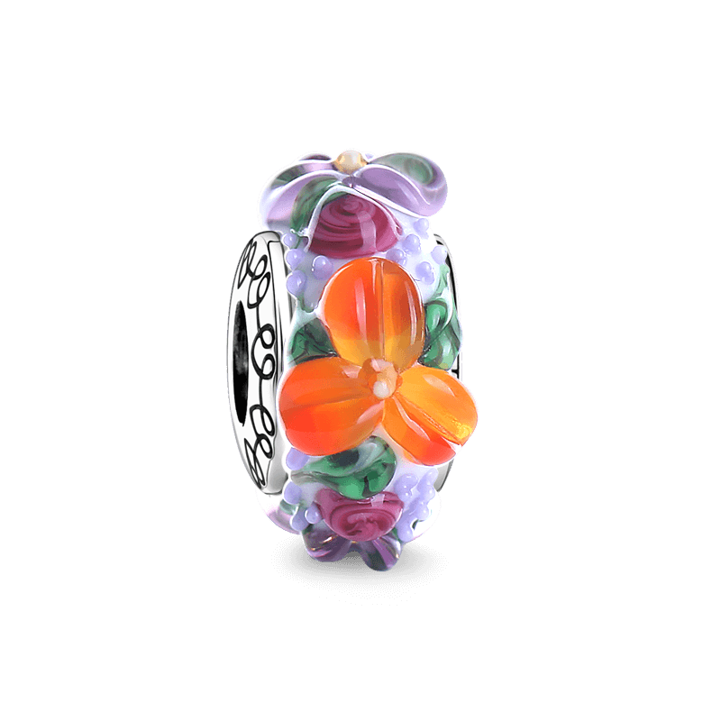 Flower Sea Charm Murano Glass Bead Silver - soufeelus