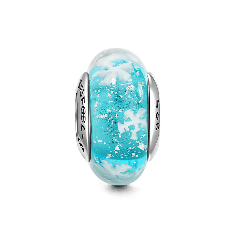 Frozen Sea Blue Charm Murano Glass Bead Silver - soufeelus