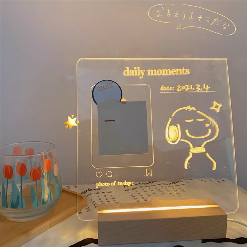 Acrylic Note Board Erasable Message Board Home Night Light Bedside Reminder Desktop Writing Board With Free Marker Pen