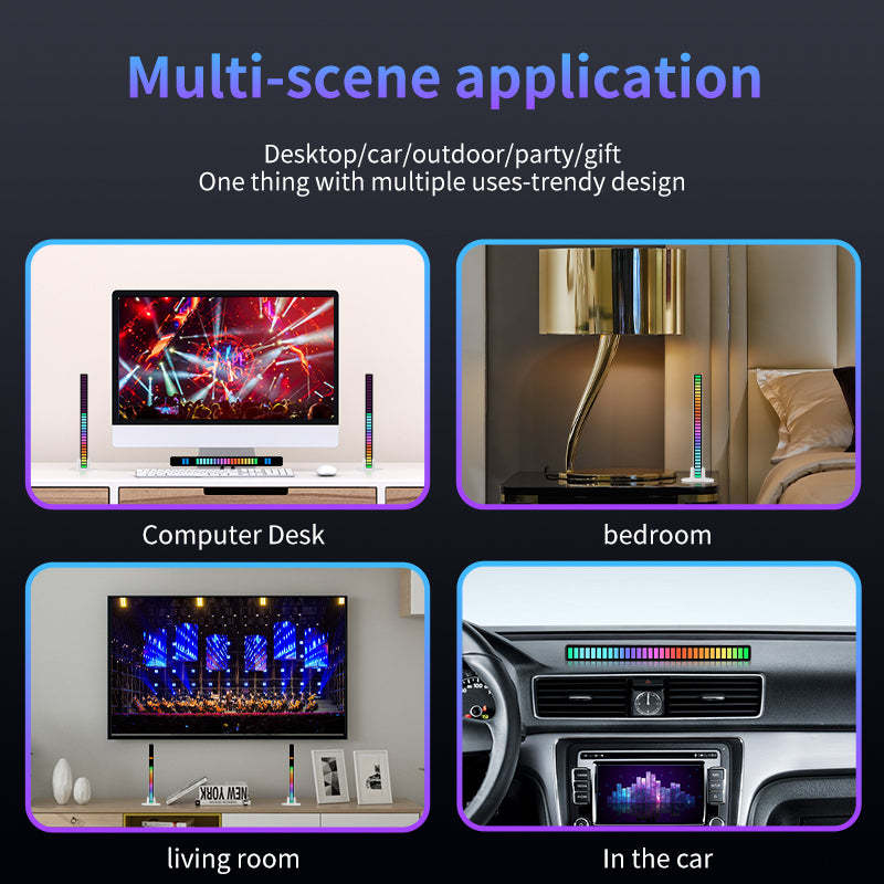 RGB Rechargeable Sound Control Light Colorful LED Ambient Light for Car Gaming Room - 