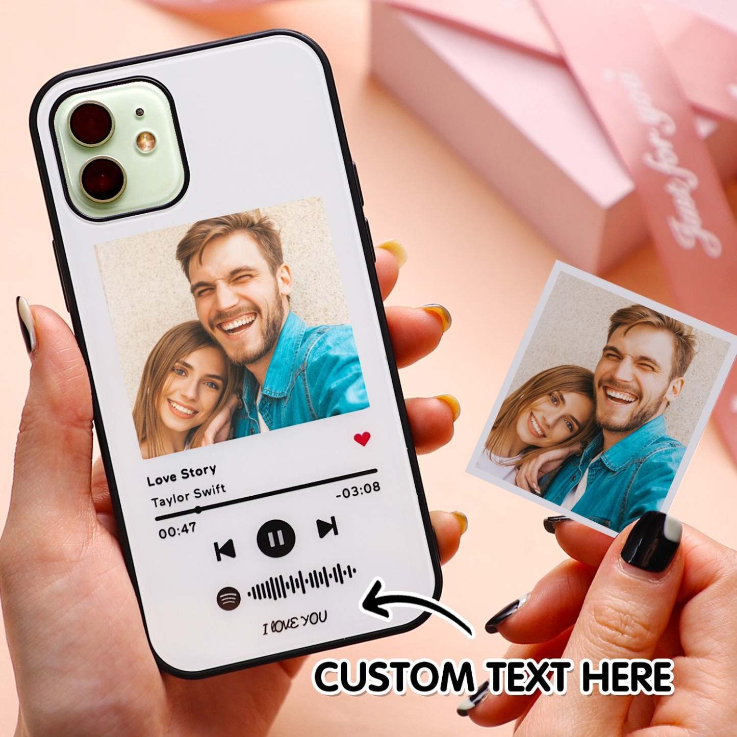 Custom Spotify Code Music iPhone Case with Text Scannable Engraved Custom Music Song Tempered Glass - White