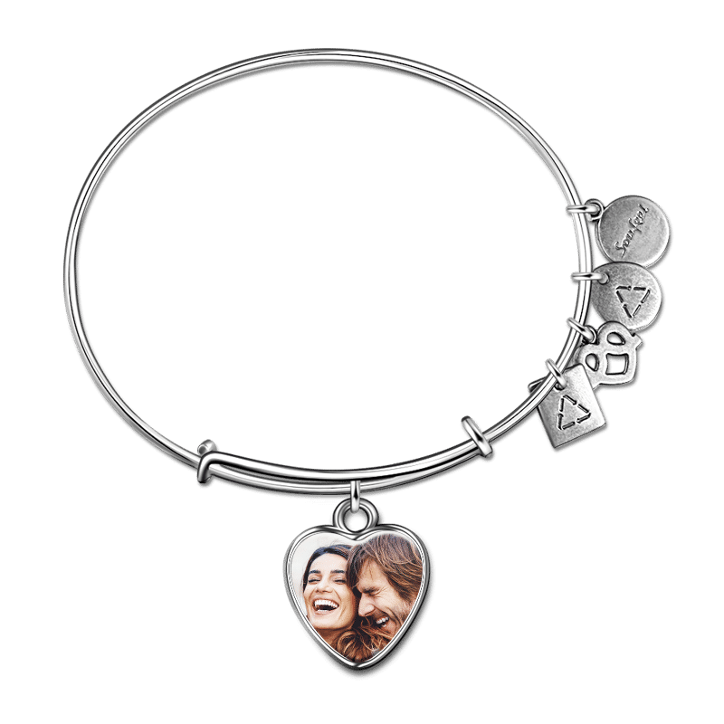 Engraved Complete Heart Photo Charm Bangle Special Alloy - soufeelus