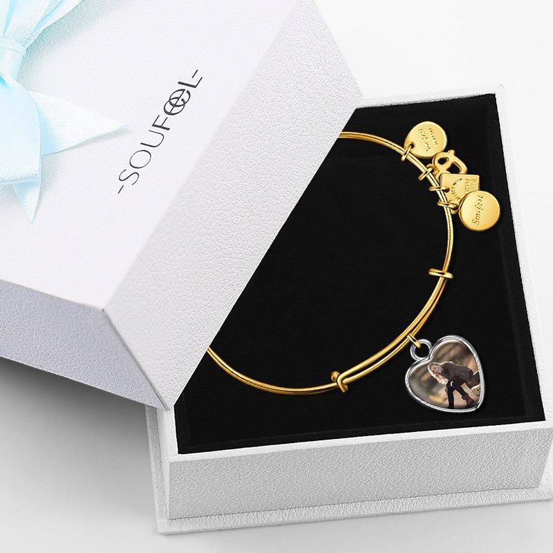 Complete Heart Photo Charm Bangle 14kGold Plated Special Alloy - soufeelus
