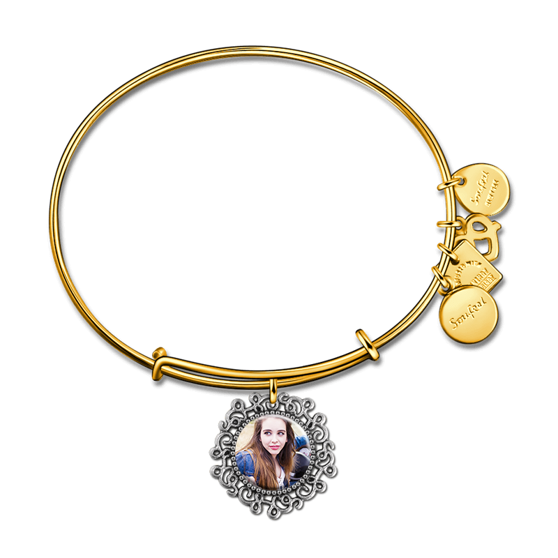 Complete Round Photo Charm Bangle 14kGold Plated Special Alloy - soufeelus