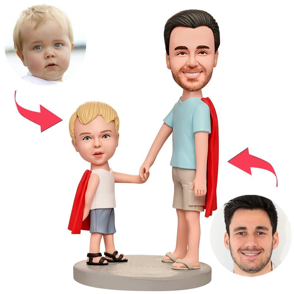Superman Dad And Son Custom Bobblehead With Engraved Text -