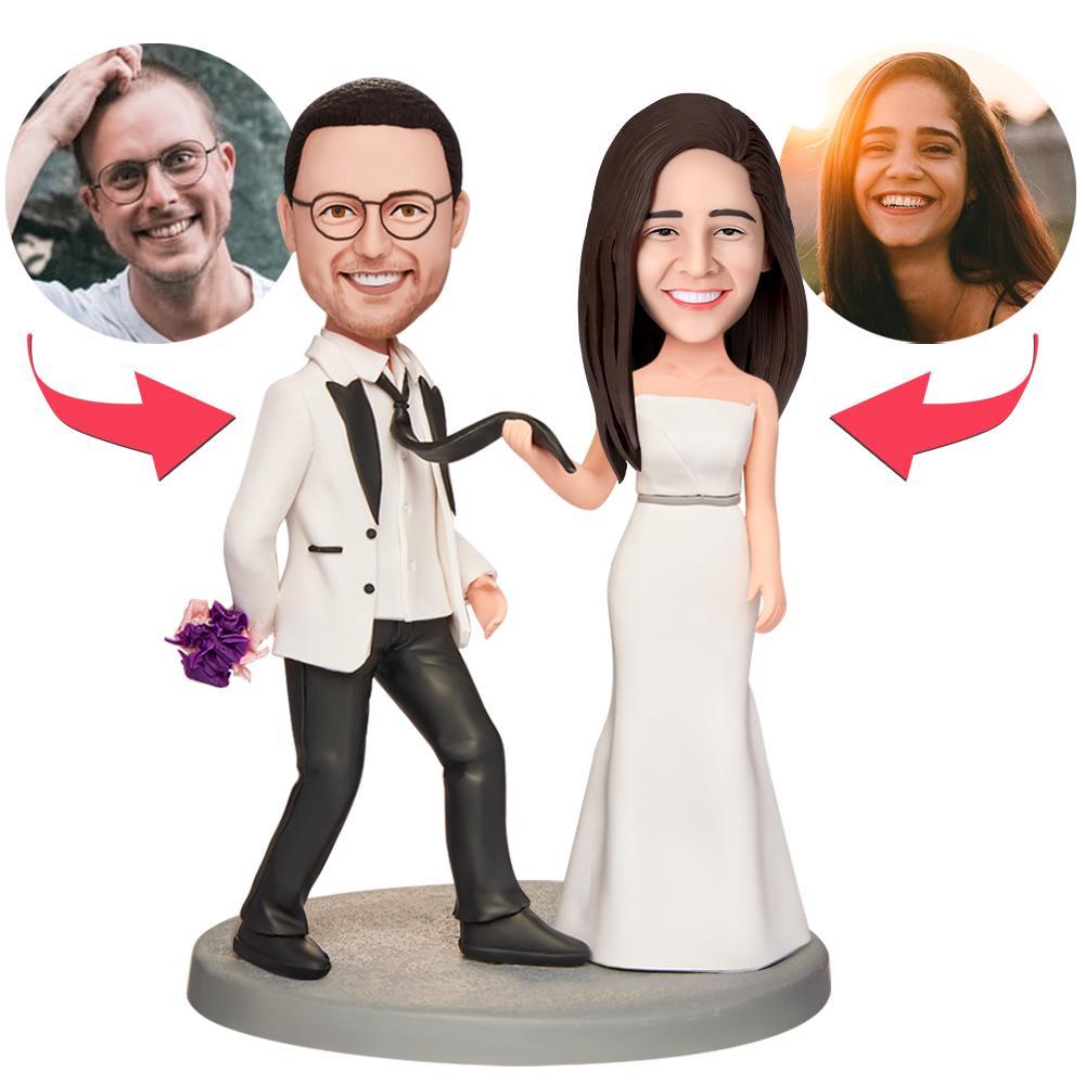 Wedding Gift Get Married Together Custom Bobblehead with Engraved Text - 