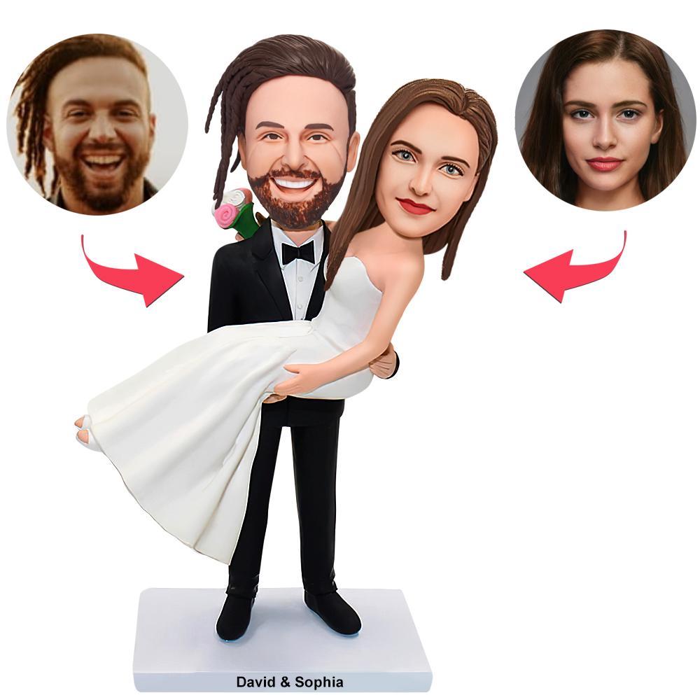 Personalized Bride and Groom Cake Topper Custom Wedding Cake Toppers Bobbleheads Gifts for Wedding - soufeelus